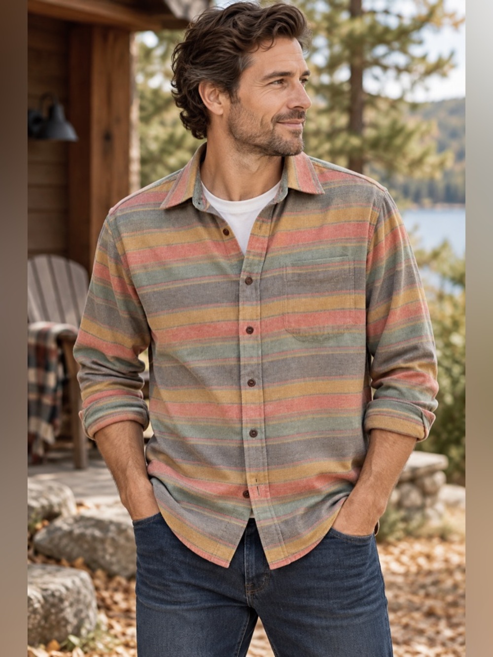 Rails Men’s M Soft Multicolor Striped Button Down Fall Casual Flannel Shirt